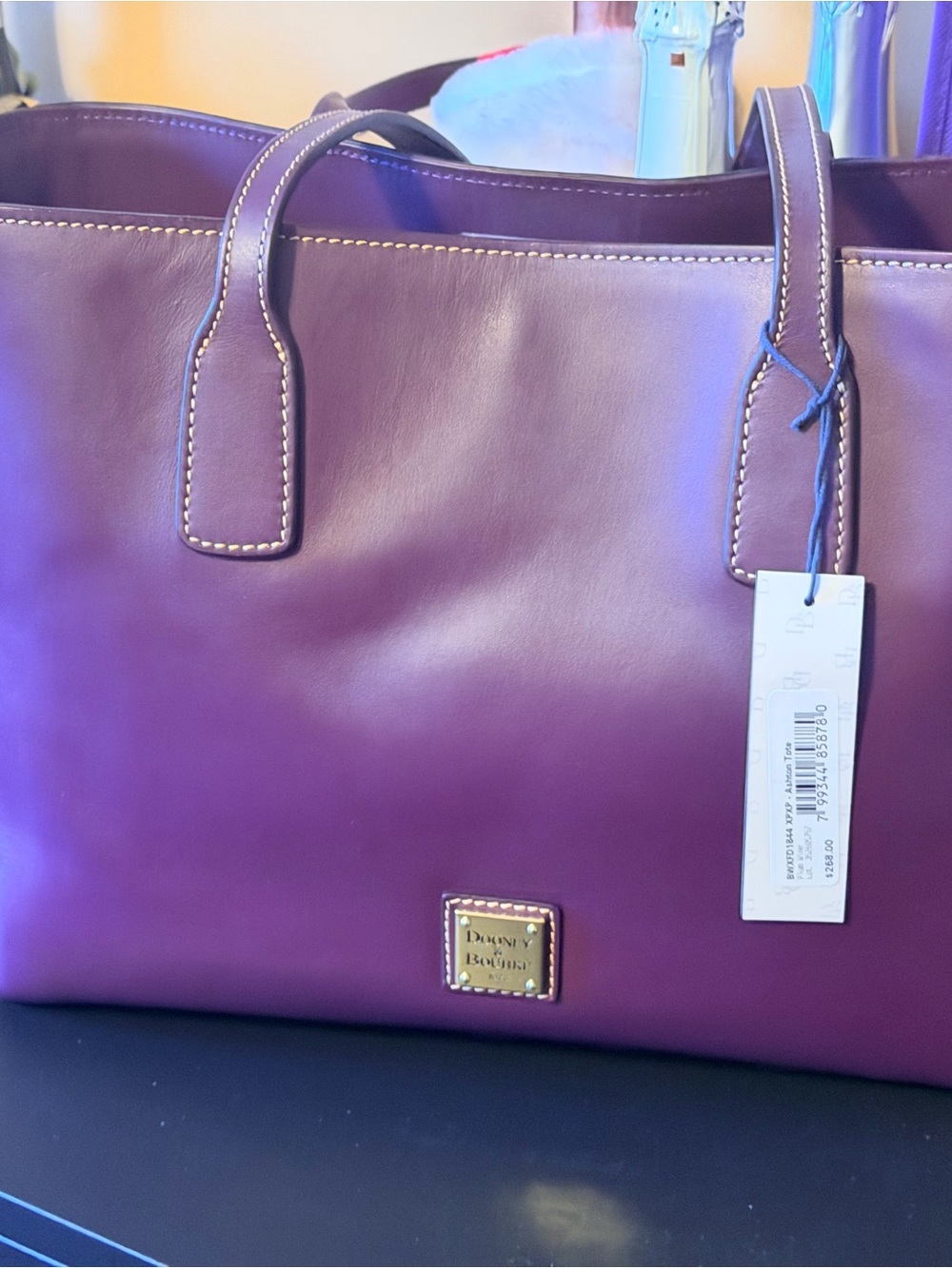 Dooney & Bourke Ashton Leather Tote with Top Handles in Plum Wine